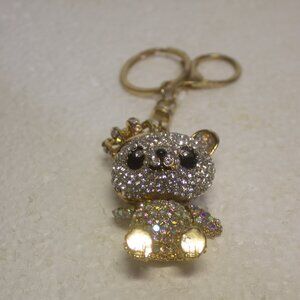 Metal Rhinestone Crowned Panda Bear Key Chain Charm